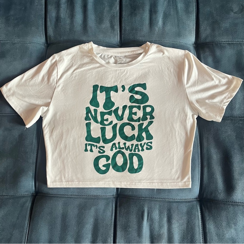 White and Green Graphic Crop Top